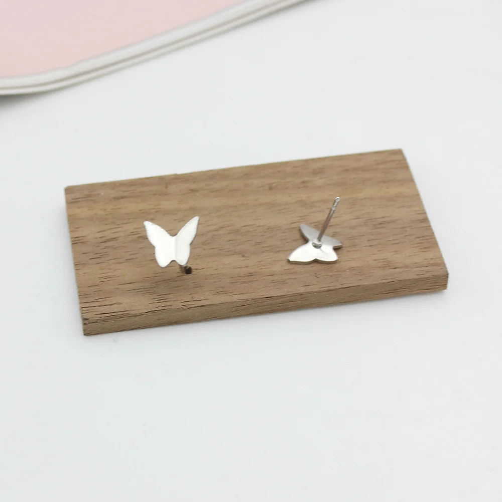 Silvery Metal Butterfly Small Stud Earring for Women Korean Simple Sweet Lovely Animal  Jewelry Wholesale Birthday Gift image 3