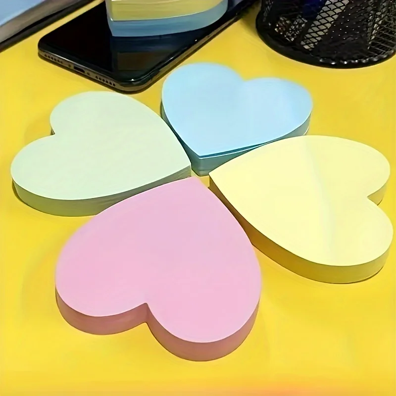 4This sticker，Sticky Notes Multi-color Heart-shaped Stickers，Cute, Self-adhesive and Removable，Suitable for Office、School（50Zhan