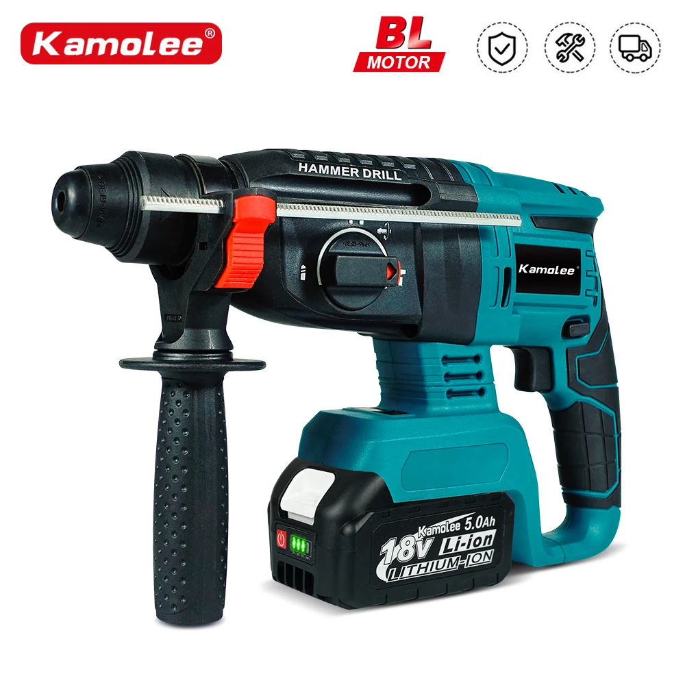 Kamolee 2000W 10600IPM Brushless Cordless Rotary Hammer Drill Rechargeable Electric Hammer Impact Drill For Makita Battery