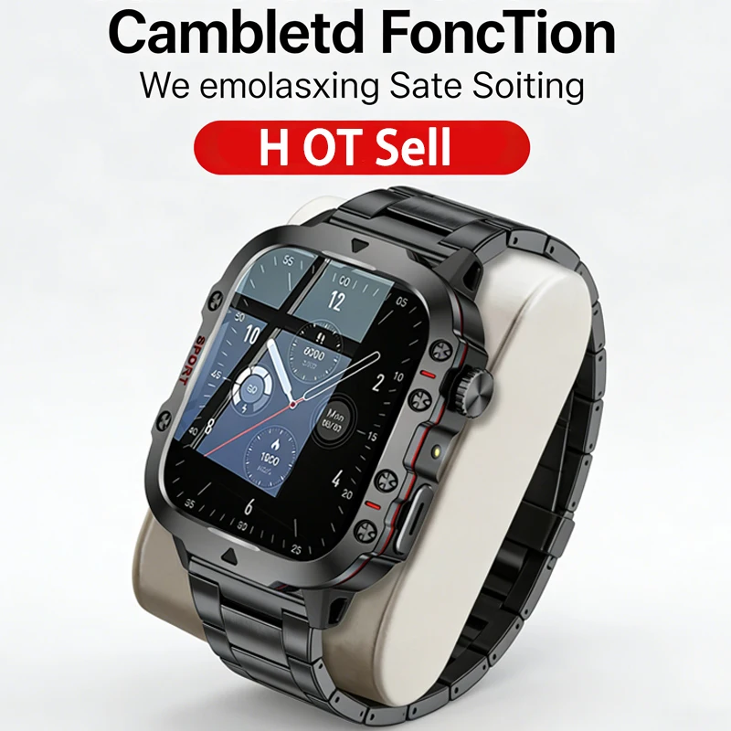 

New Rugged Military Smart Watch Men's Outdoor Watch LED Flashlight 1.81'' HD Touch Screen Voice Bluetooth Call Smartwatch Gifts