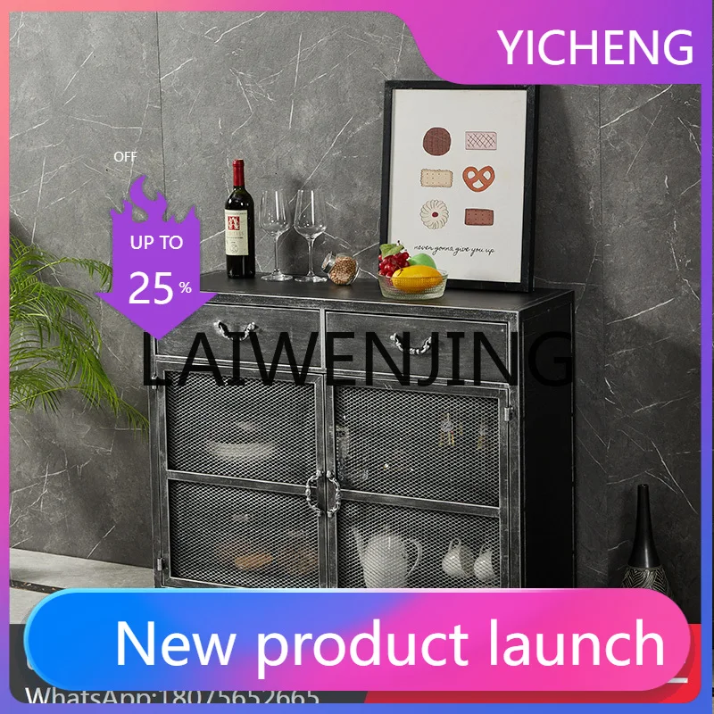 LYY  Dining Table Cabinet Retro Living Room Industrial Style Iron Cabinet Tea Cabinet