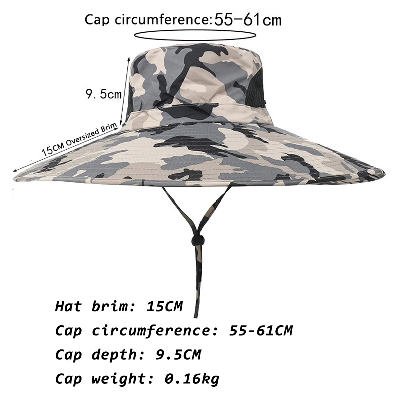 15CM Oversized Brim Sun Hat Summer Anti-UV Fishing Hats Bucket Hat Men\'s Outdoor Travel Breathable Mesh Shade Caps Sombreros De