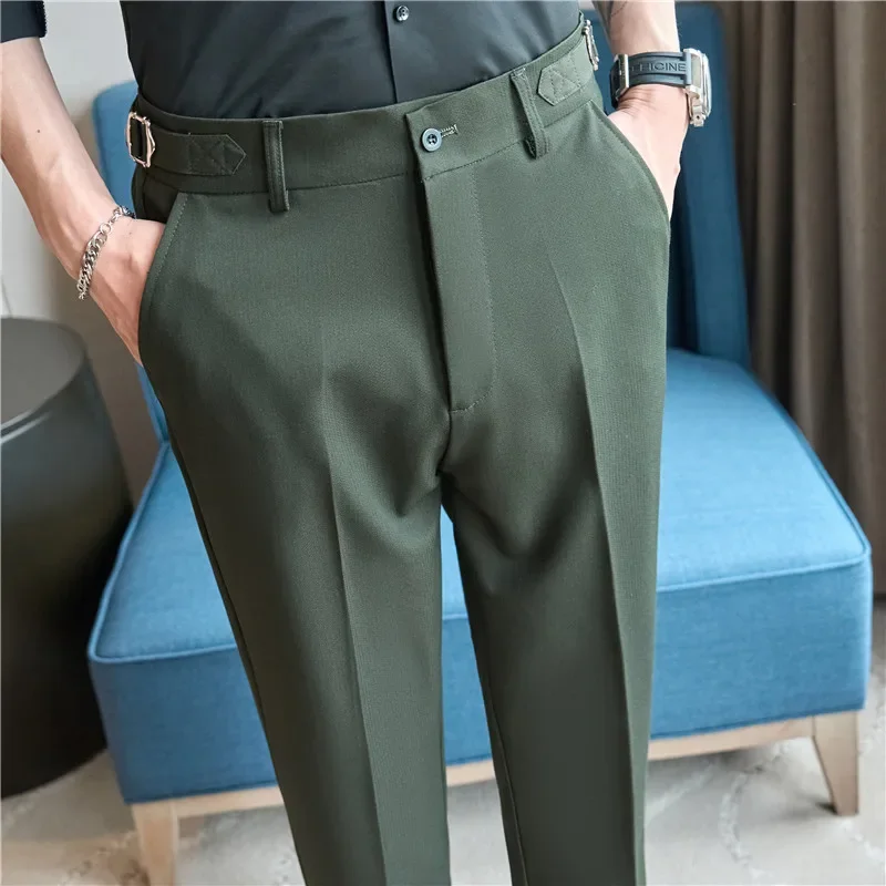 2024 Men Business Casual Suit Pants Fashion Versatile Trendy High Street Straight Tube Elastic Waist Western Pants Hombre Pants