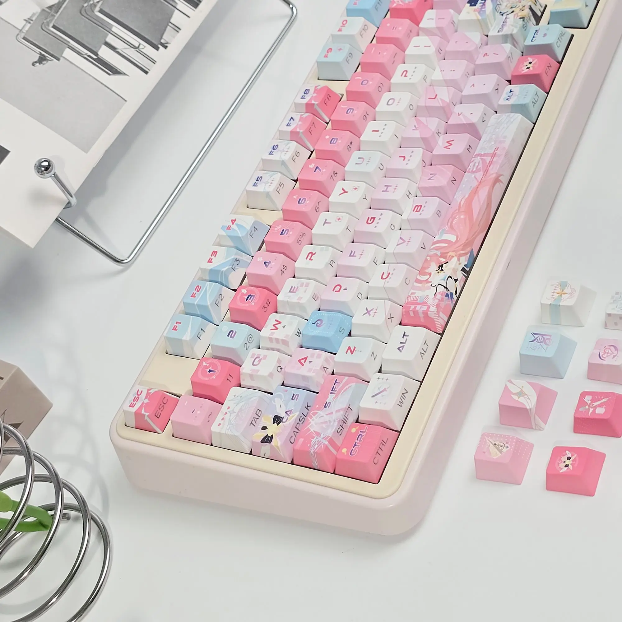 120 Keys Aemeath Theme Keycap Wuthering Waves Keycaps Anime PBT DYE-Sub Cherry Profile Key Cap for ANSI Made68 Mad68 Wooting 60