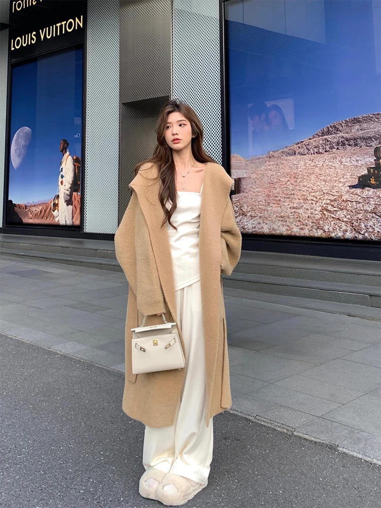 

Женский открытый кардиган Adan с капюшоном Thiened Long Sve, теплый свободный модный корейский свитер из норки, пальто