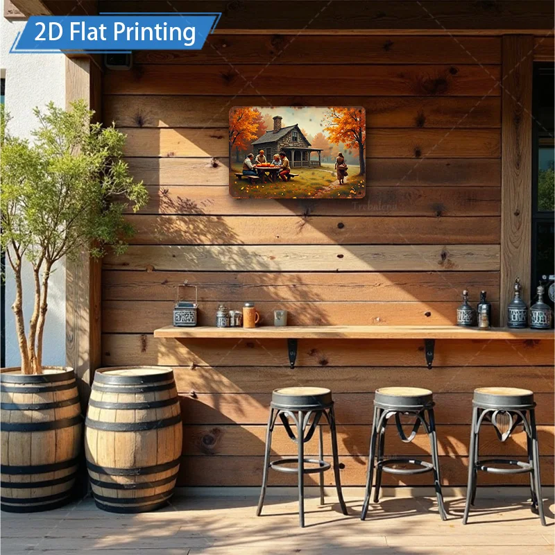 1pc 8x12 polegadas sinal de metal rústico outono fazenda cena 2d metal arte da parede decoração