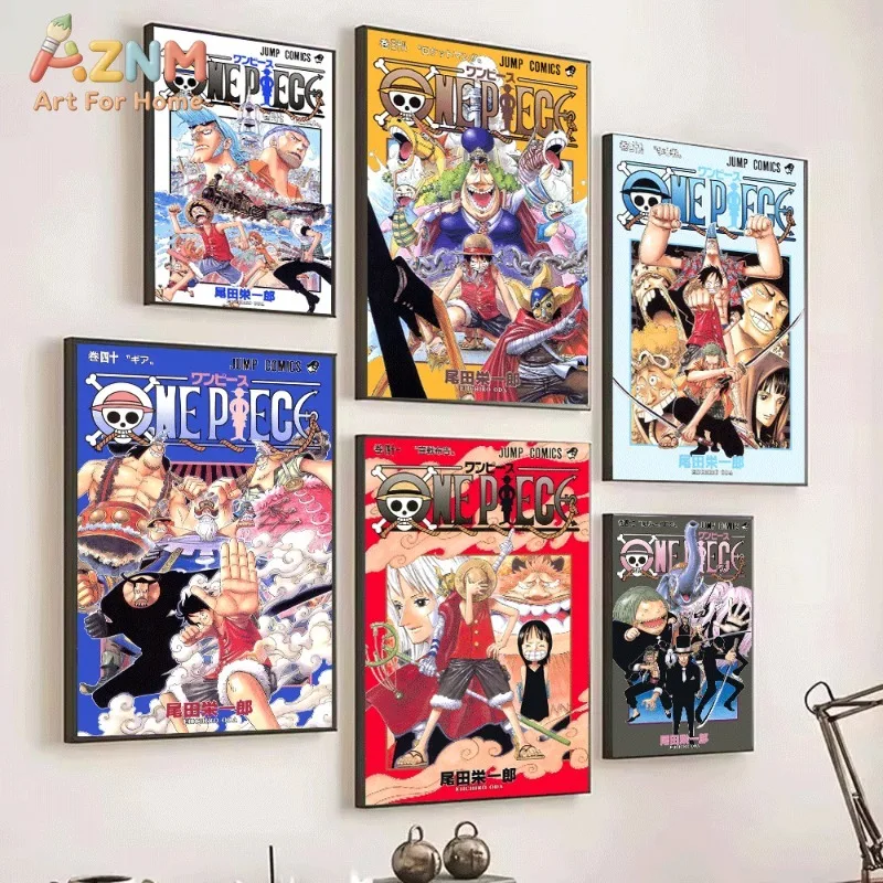 One Piece Manga Volume Cover Canvas Wall Art Franky Luffy Zoro Anime Unframed Canvas Print Jump Comics Poster for Boys Bedroom
