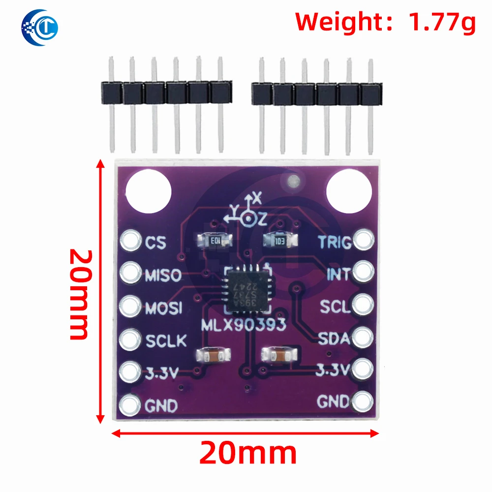 MLX90393 – trójdrożny cyfrowy czujnik Halla, moduł do pomiaru trójwymiarowej pozycji i kątowego przemieszczenia obrotowego, bezdotykowy, kompatybilny z Arduino. — zdjęcie produktu 2