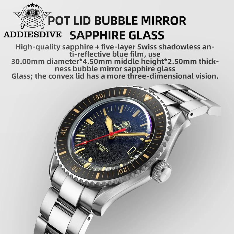 ADDIESDIVE Men\'s Watch Luxury Sapphire Glass NH35 Automatic Wristwatch 200m Waterproof C3 Super Luminous Calendar Dive Watches