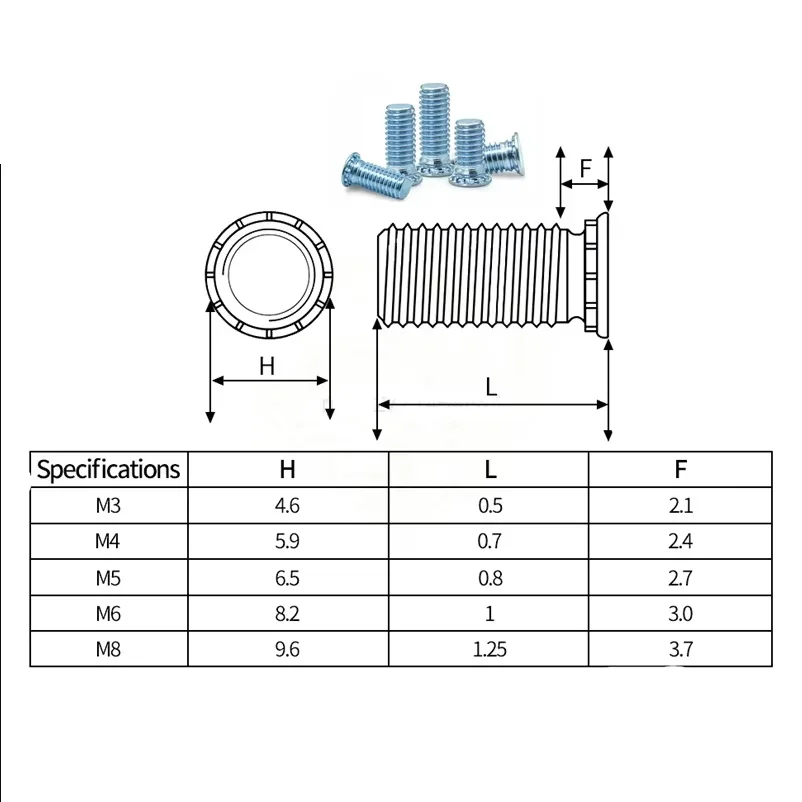 M2.5 M3 M4 M5 M6 M8 M10 Carbon Steel Zinc Plated Self Clinching Studs Rivet Screw FH Flush Head Studs