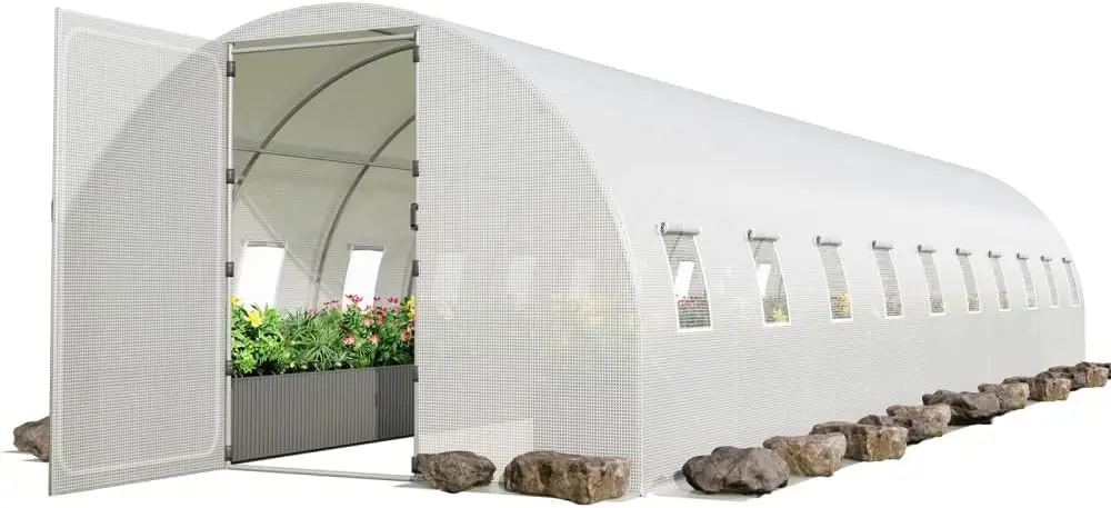 33X10X7 Ft Large Tunnel Greenhouse For Outdoors, Upgraded Swing Doors, Large Walk-In Greenhouse, Heavy Duty Galvanized Steel