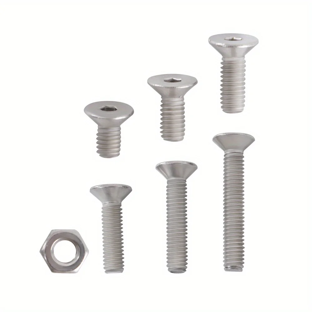180-teiliges metrisches M4-Sechskant-Senkkopfschrauben-Sortiment mit flachem Kopf und Schraubenmutter – Edelstahl