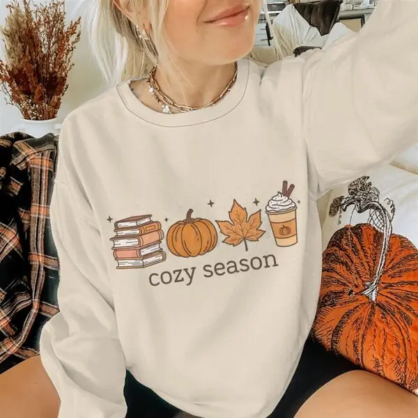 بلوزات موسم مريح للرجال والنساء كتب عاشق الخريف هدية بأكمام طويلة قميص المرأة اليقطين موسم الخريف القهوة البلوز