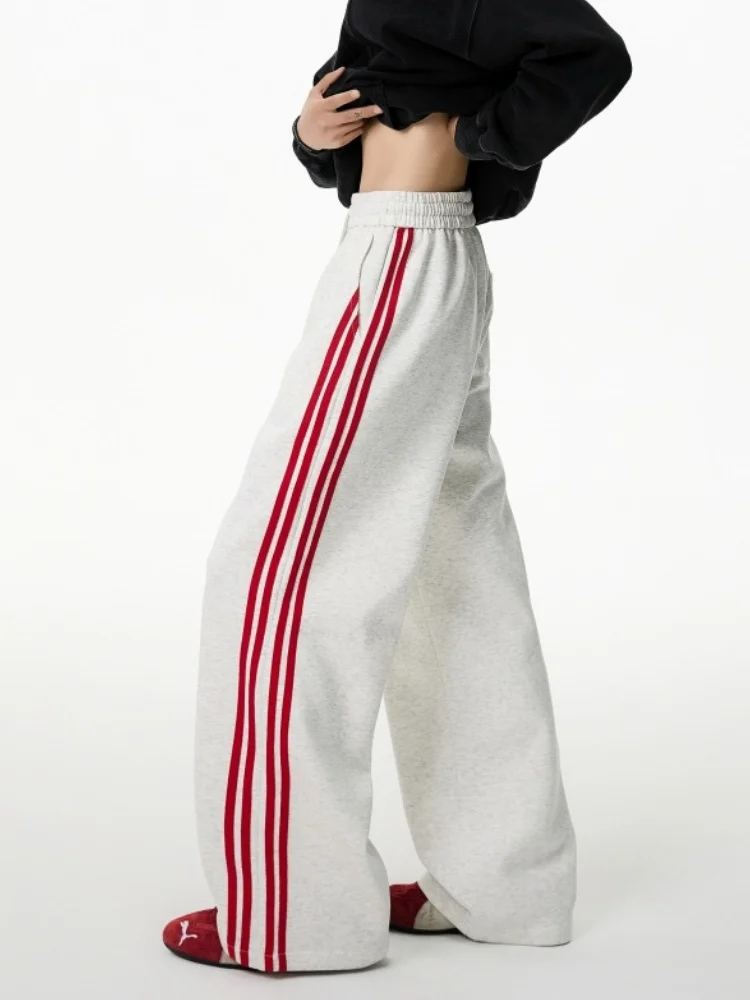 

Cleanfit American Retro Red Stripe Splicing Heavyweight Men's Sweatpants Drapey Sport Pants Casual Straight Leg Trousers