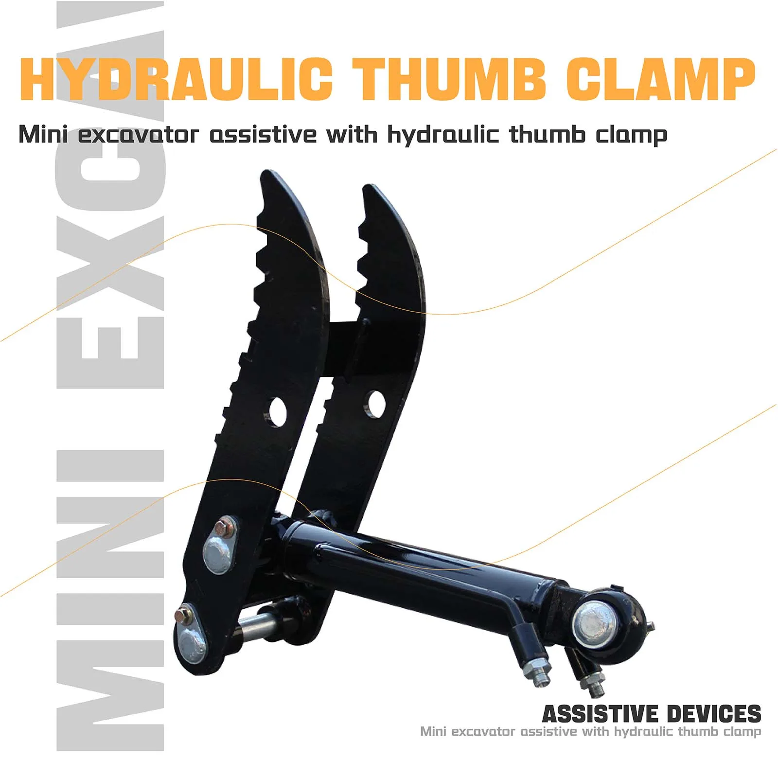 0.8-1.5톤 소형 굴삭기에 적합한 유압 썸 클램프, 오일 파이프 2개 및 유압 파이프 2개 장착 - 효율적인 작업