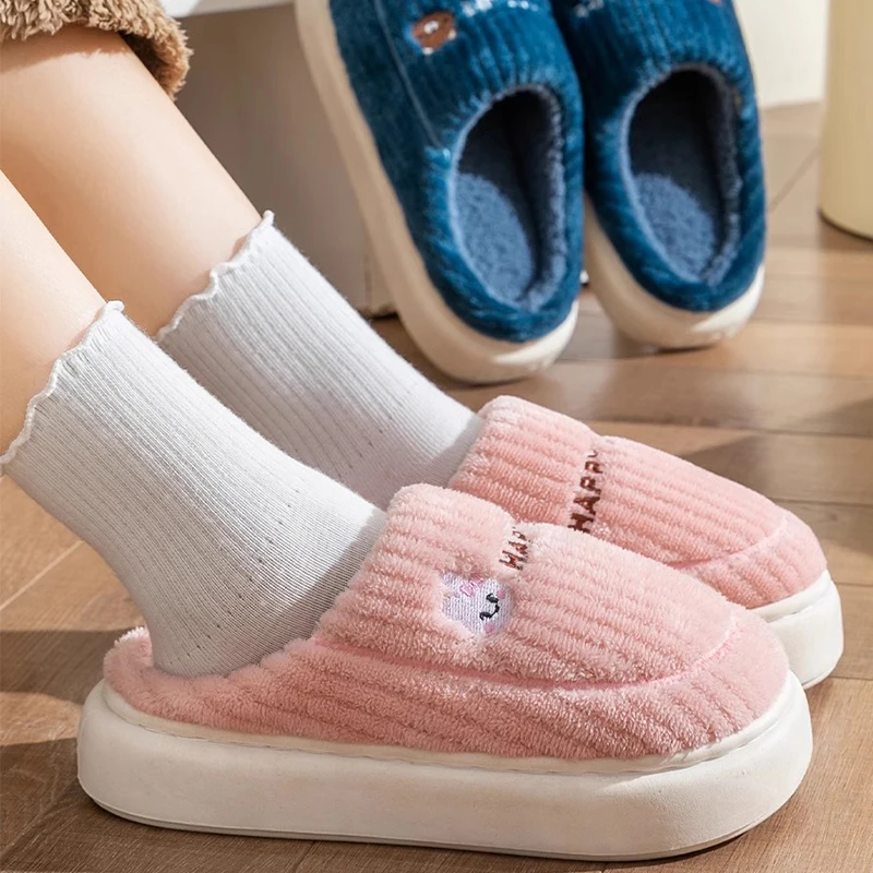 Cotton slippers for women in winter 2023 new couple's indoor home and household use anti slip and warm fur plush slippers