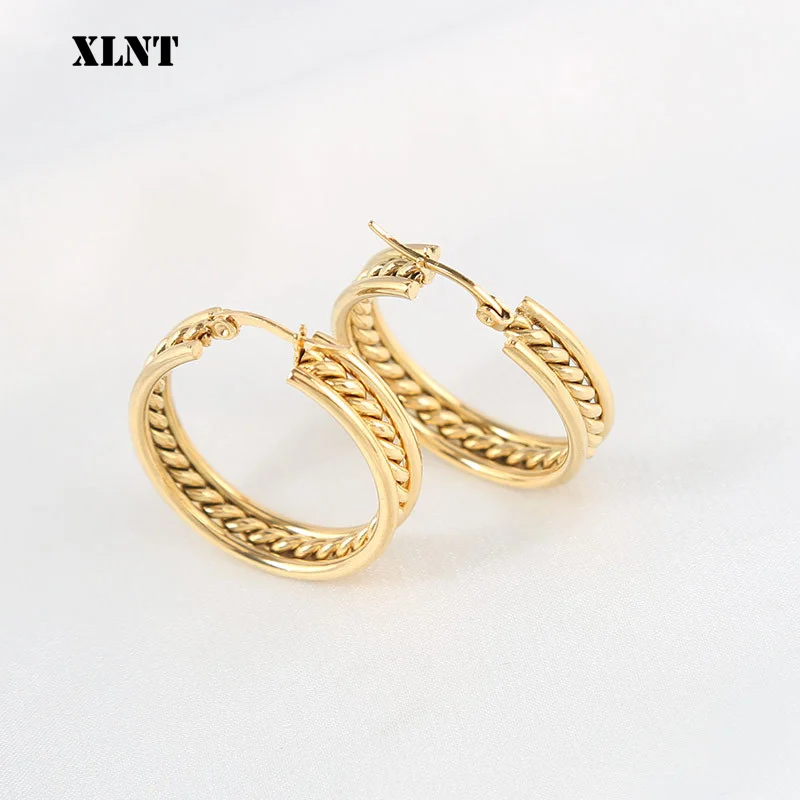 XLNT موضة الذهب اللون المعتاد هوب أقراط للنساء واسعة كبيرة معدنية مستديرة دائرة بيان أقراط خمر مجوهرات هدية #4