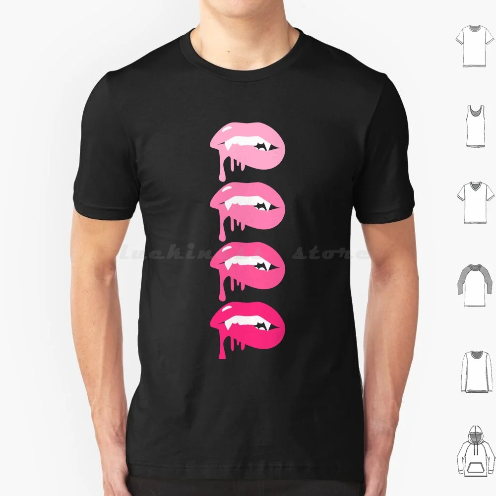 Shades Of Pink Lips With Fangs T Shirt 6Xl Cotton Cool Tee Horror Fangs Vampire Pink Pop Art