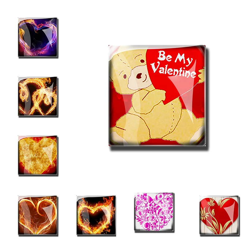 Love Series Square Glass Refrigerator Stickers for Home Decoration Valentine's Day Gifts Magnet Accessories