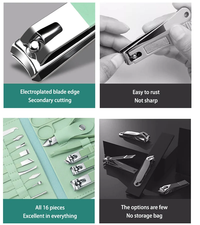 16 peças kit de cuidados com as unhas aço inoxidável manicure pedicure acne agulha cortador de unhas conjunto multifultional cortador de unhas novo