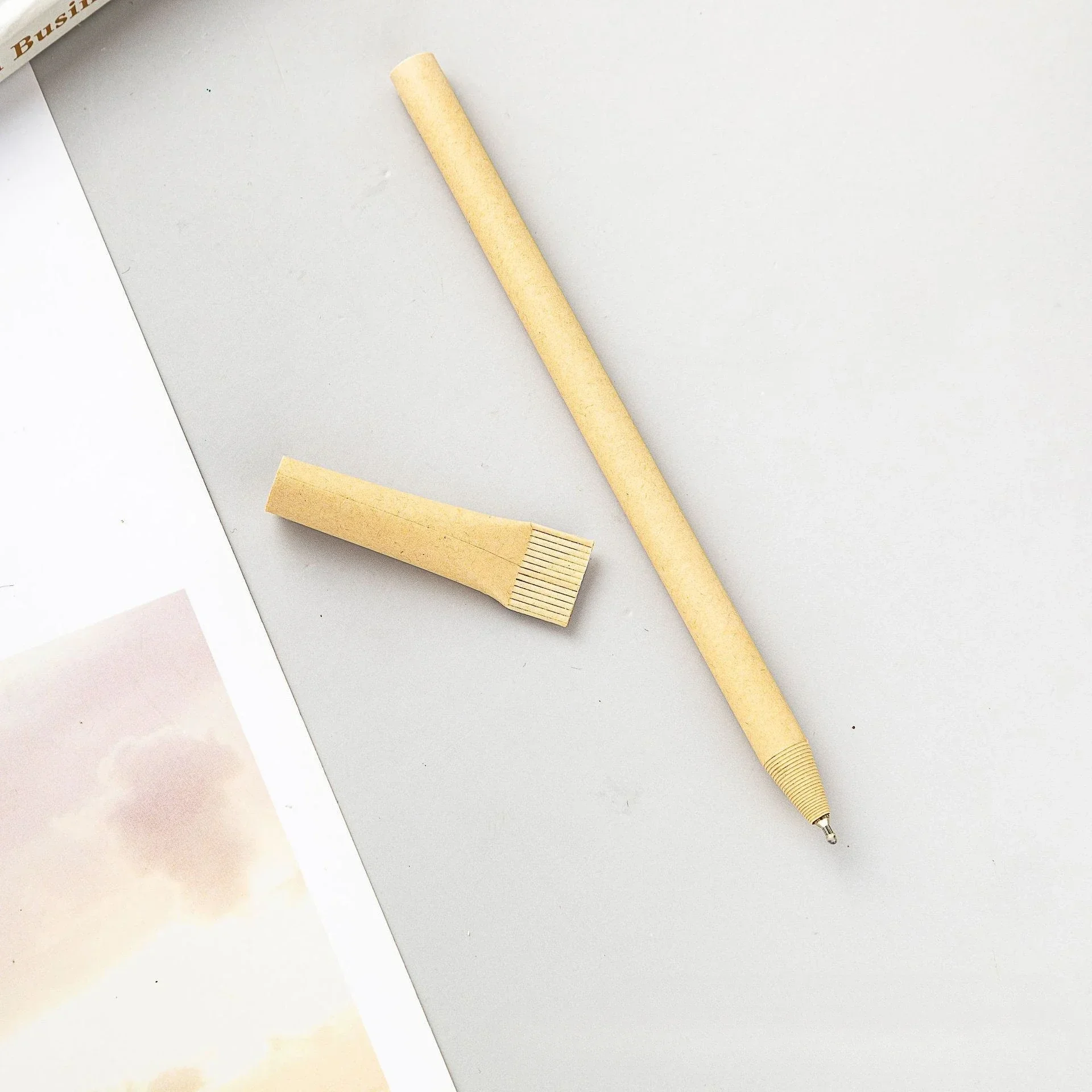 100PCS Custom Logo Eco Paper Ballpoint Pen Environmentally Friendly Kraft Paper Pens Multi Function Pen