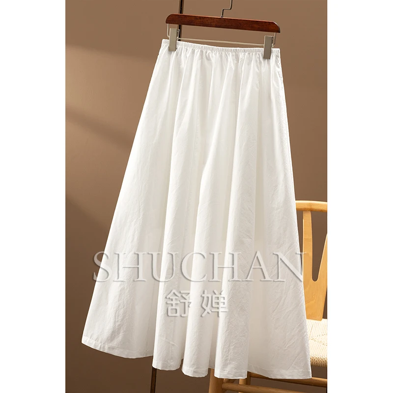 Simple Lyocell + Cotton Elastic Waist A-shaped Skirt New Women's 30C1  Saia Jeans Plus Frete Grátis Korean Fashion Clothing