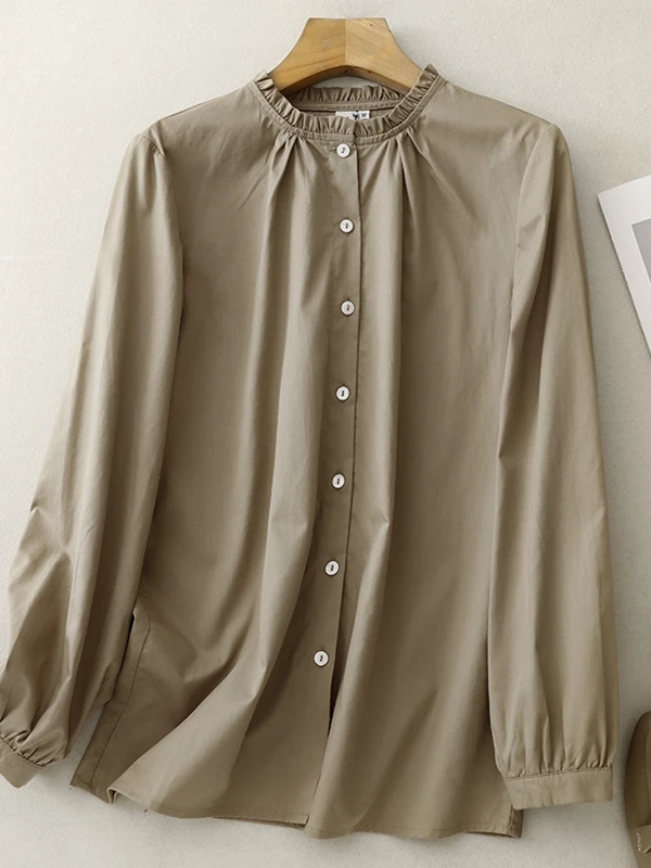 

Artistic Vintage Women's Long Sve Silk Cotton irt Stand Collar Slimming Base Layer irt Korean Sle Commute Faion