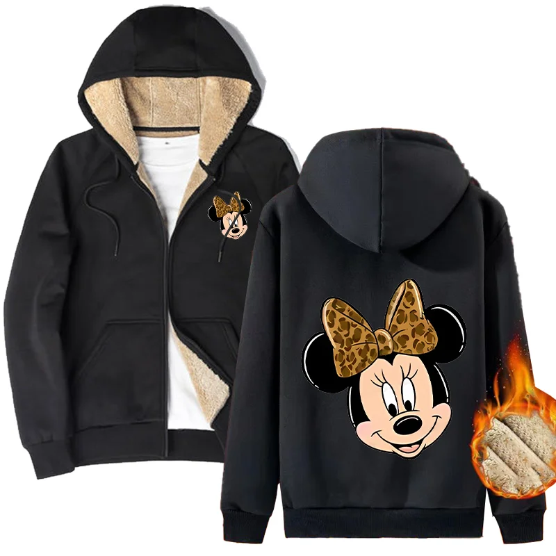 Minnie Mouse Lamb Wool Jacket Autumn Winter Cartoon Anime Oversize Cool Coats Comfortable Warm Velvet Hooded Cardigan Sweatshirt