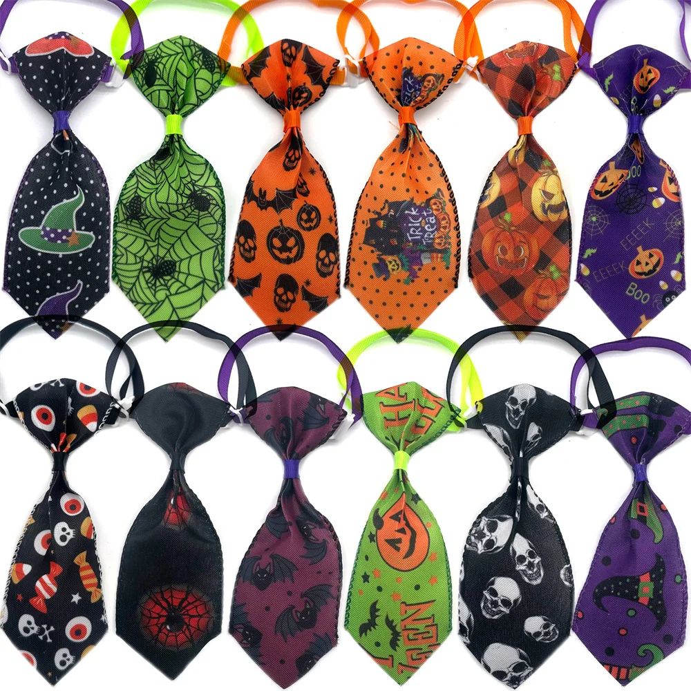 

50 Pcs Halloween Pet Pumpkin Style Dog Ties Pet Dog Necktie for Small Dog Cat Pet Puppy Halloween Bow Ties Holiday Supplies