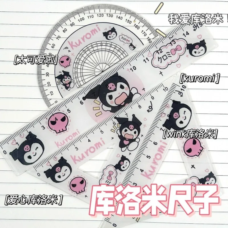 4pcs/Set Sanrio Hello Kitty Cartoon Ruler Set Acrylic Triangular Plate Protractor Measuring Ruler Stationery Kids Christmas Gift