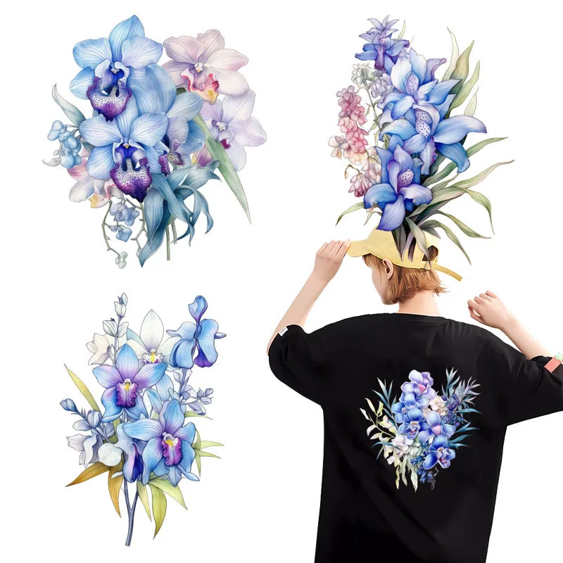 

Акварельная орхидея Denrobium благородная теплопередающая печать одежды печать мультяшный цветок DTF наклейки на заказ нашивки для одежды