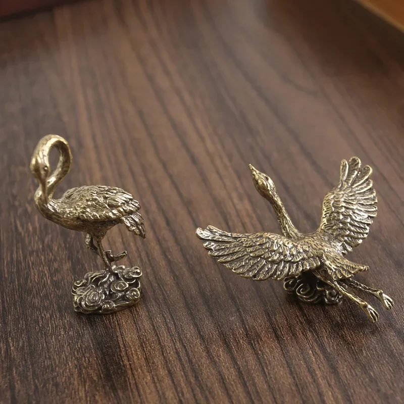 Brass Flying Crane Riding Auspicious Cloud Tea Pet Miniatures Ornament Desktop Decoration Office Creative Crafts Festivals Gifts