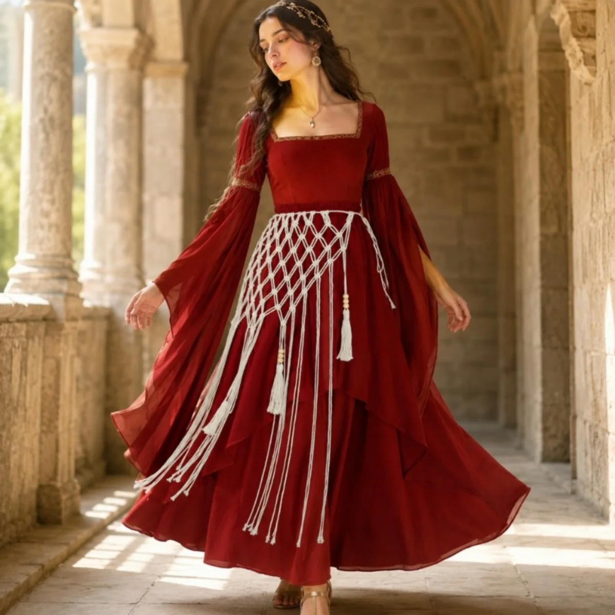 Bohemian Hand-Woven Tassel Shawl Belt, Crafted from Pure Rope Featuring Long Tassels, Exudes a Rich Bohemian Exotic Vibe