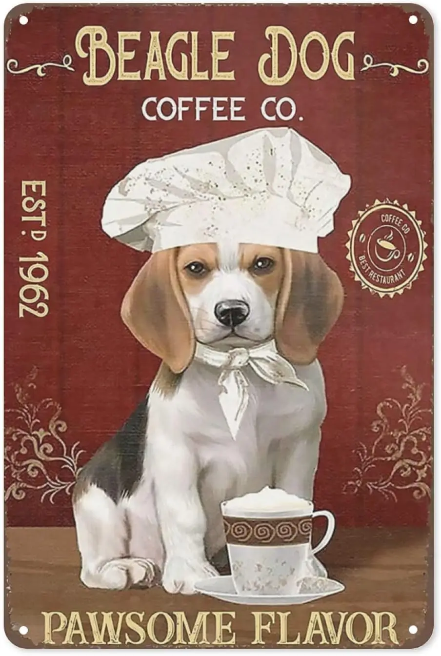 Beagle Dog Coffee Co Metal Tin Retro Sign Country Home Decor for Home, Living Room, Kitchen,Bathroom Decoration