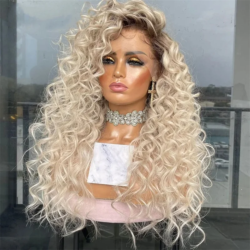 

13x4 Transparent Honey Blonde Colored Curly Lace Frontal Wigs Human Hair 180% Remy Pre-plucked Human Hair Wig For Woman