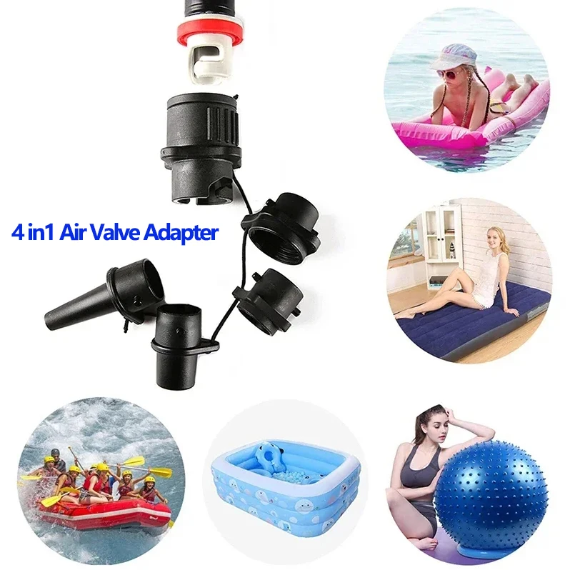 

New 4 in1 Air Valve Adapter for Kayak Inflatable Boat Beds Sup Boards Leak-proof Include 1*Air Pump Adapter 4*Air Nozzle