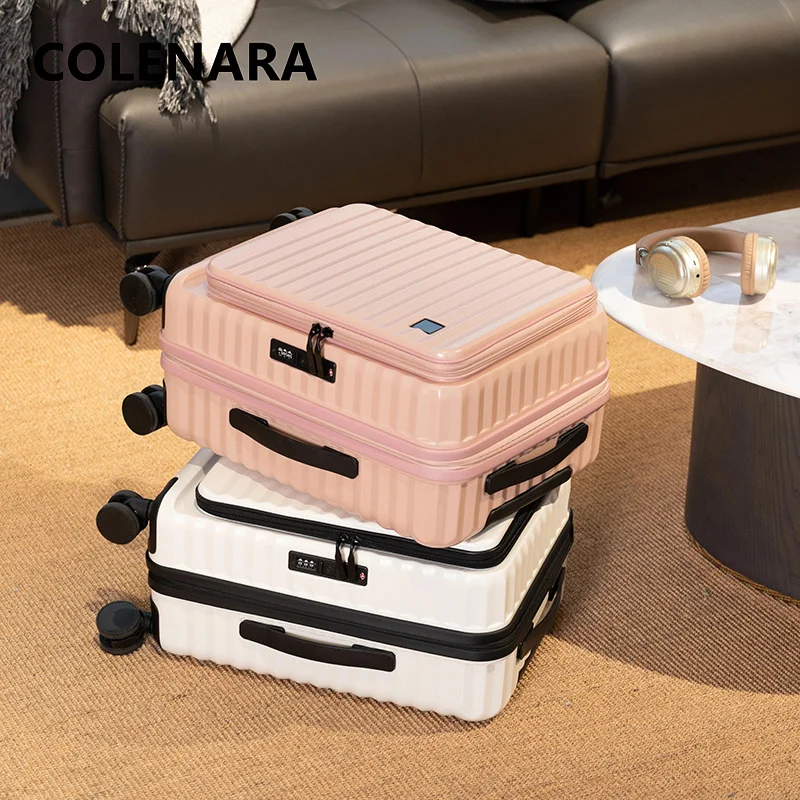COLENARA المقصورة حقيبة الجبهة افتتاح الصعود USB شحن حقيبة تروللي بعجلات 20 "24" 28 بوصة محمول يده السفر الأمتعة