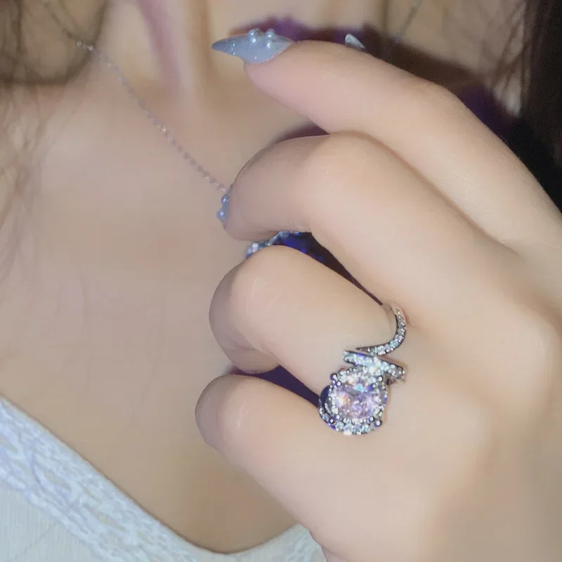 MDLFES Mo!ssan Diamant Style Original Nexus Niche Verrouillage Bague Diamant Femme Plaqué Or 18K Radiant 2.0 Ct Rose