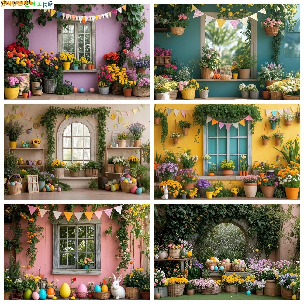 

Spring Easter Photography Backdrops Colorful Wall Bunny Eggs Banner Kids Baby Cake Smash Birthday Party Decor Background DE-02