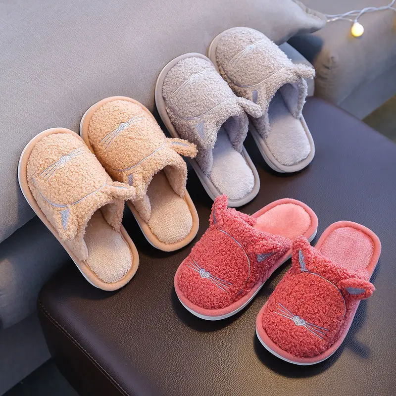 

New Winter Indoor Slippers Children's Cotton Slippers Baby Fur Shoes Boys and Girls Home Non-slip Cotton Shoes Toddler Slippers