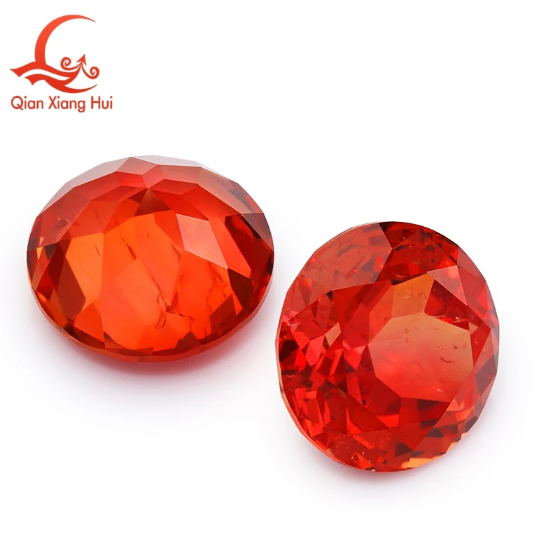 Round Shape Lab-Created Sapphire Padparadscha Red Orange Color Loose Gem Stone Padmaraga Including Minor Cracks Inclusions