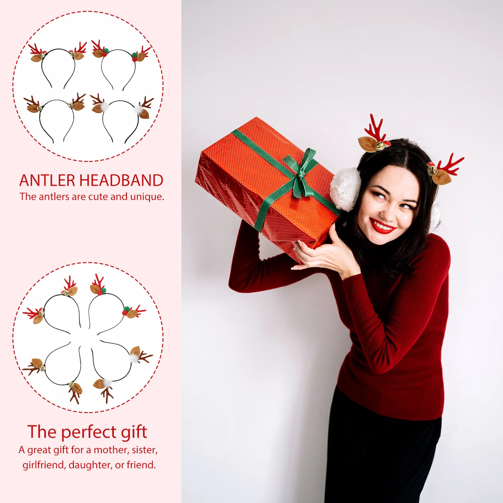 

4Pcs Christmas Antler Hair Hoops Premium Material Non-Skid Chic Headdress Party Xmas Hair Decor Costume Prop