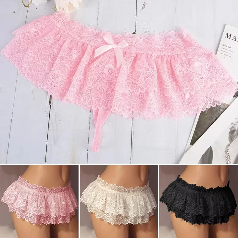 Womens Sexy Cosplay Vintage Pleated Skirt Ultra Short Skirt Cute Nightwear Lace Thongs Panties Lingerie Briefs Mini Skirt