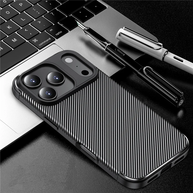 

Matte Carbon Fiber Texture Soft Silicone Case for iPhone 17Air 17Pro 16 15 14 16Pro Max Ultrathin Camera Lens Protection Cover