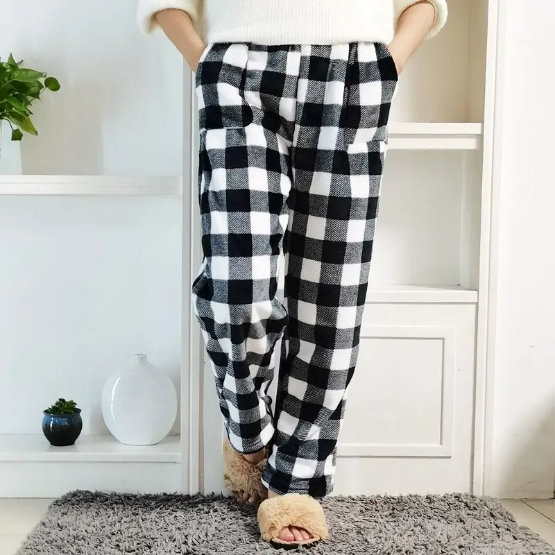 Pajama Pants Women Flannel Warm Pants Plus Fleece Thickened Coral Fleece Pants Large Size Warm Home Pants for Autumn Winter