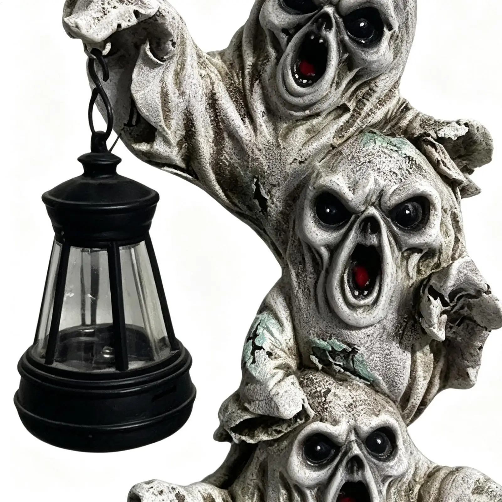 Solar Ghost Pathway Lights Cute Resin Halloween Glowing Art Decoration Desktop Fireplace Ghost Statue for Outside Backyard Lawn