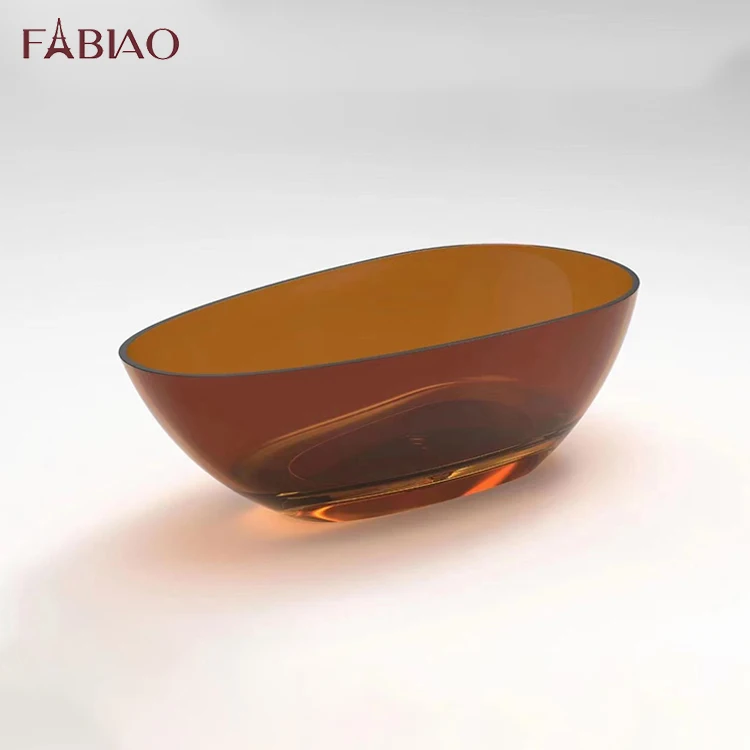 Contemporary Hotel-Style Polished Oval Stone Resin Bath Tub Transparent Modern Art Color Free Standing Whirlpool Bathtub