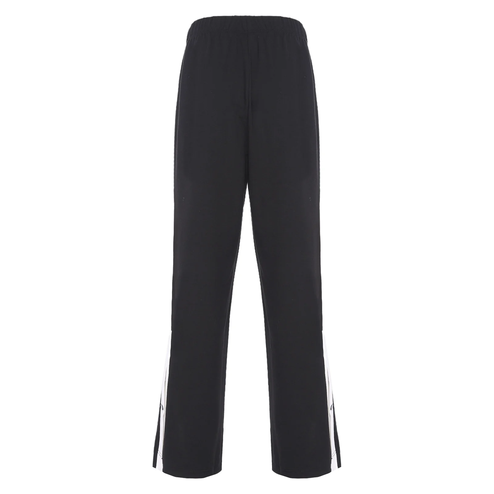 

New Womens Color Block Wide Leg Sweatpants Elastic Waist Side Pockets Side Pressing Buttons Pants Tear Away Loose Long Trousers