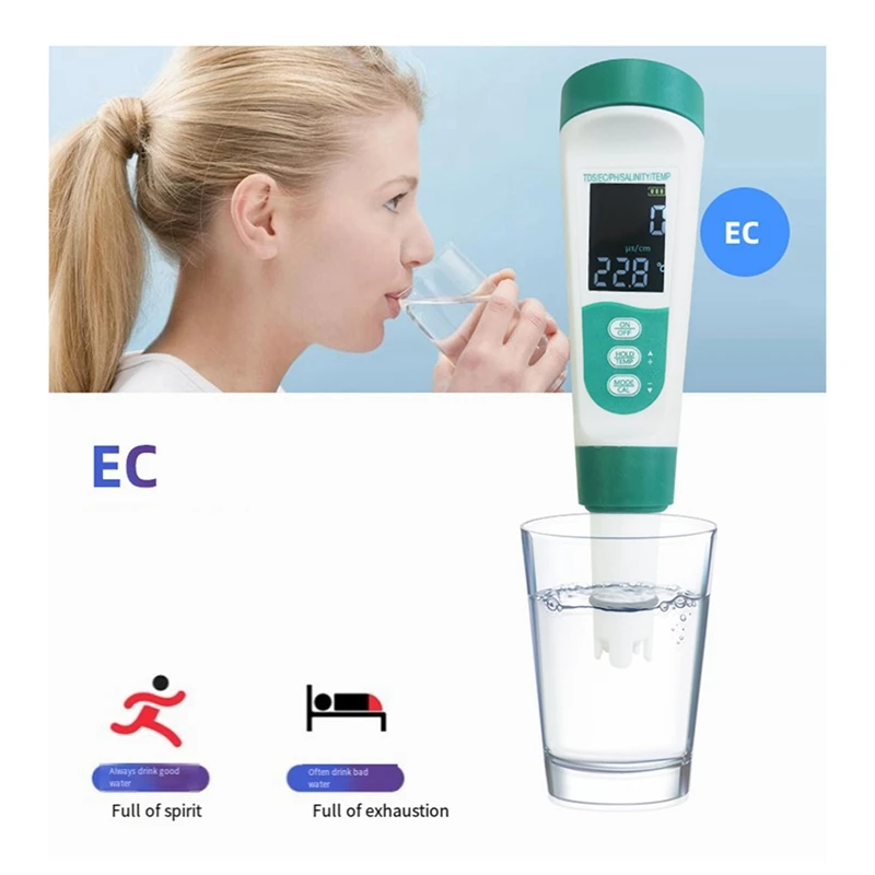 5 In 1 TDS Meter PH Tester PH/TDS/EC/Salt/Temp Tester IP65 impermeabile PPM Meter Tester dell'acqua per acqua potabile durevole