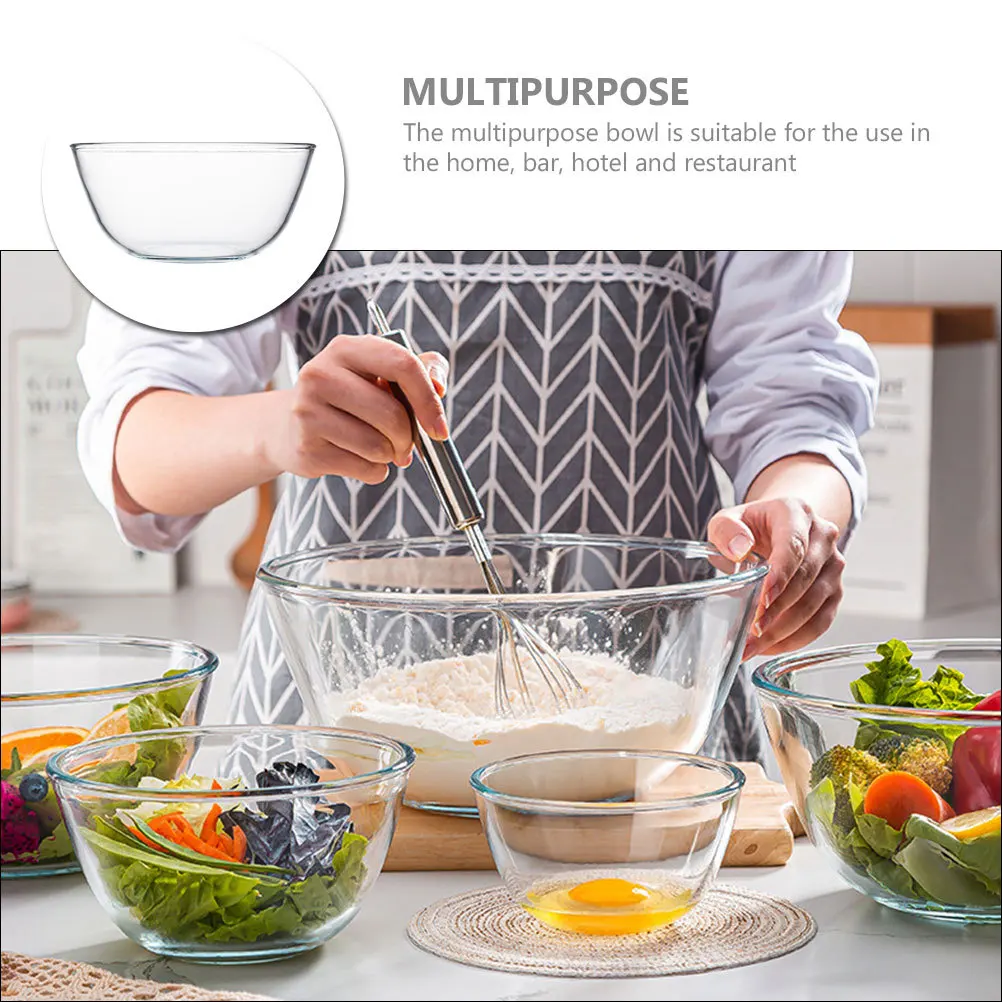 

Glass Bowl Multipurpose Large Smooth Touch Household Salad Food Serving Fruit Dessert Bowl Glass Mixing Bowls Clear Glassware